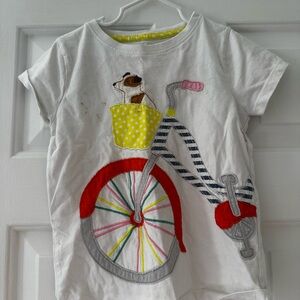 Mini Boden White T-Shirt with Bicycle and Dog Design